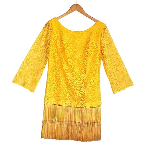 Flapper Dress Yellow Lace Vintage Costume Metal Zipper 60s A-line 2 4 - Picture 1 of 11